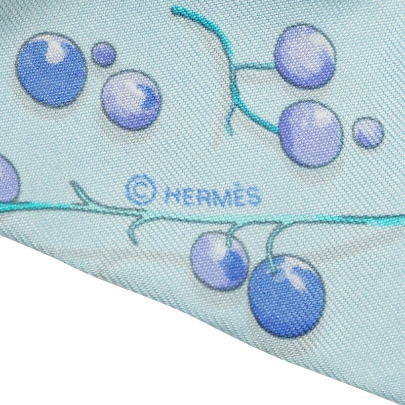Hermes Red Berries Berry Scarf Blue Silk — view 2