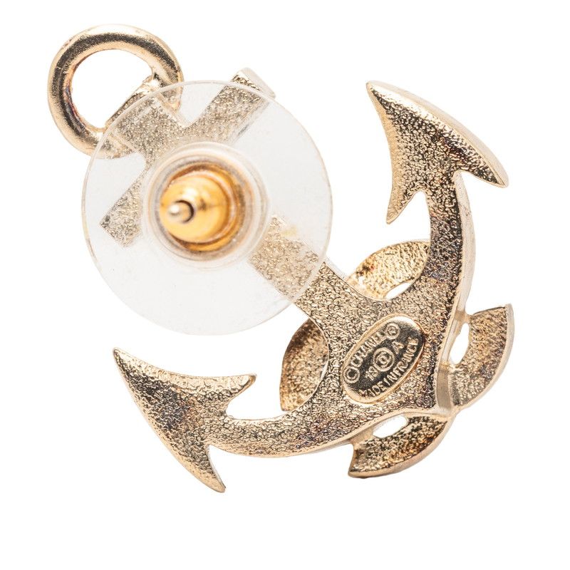 Chanel CC Logo Anchor Motif Stud Earrings 18 Gold Black Plated Rhinestone — view 3