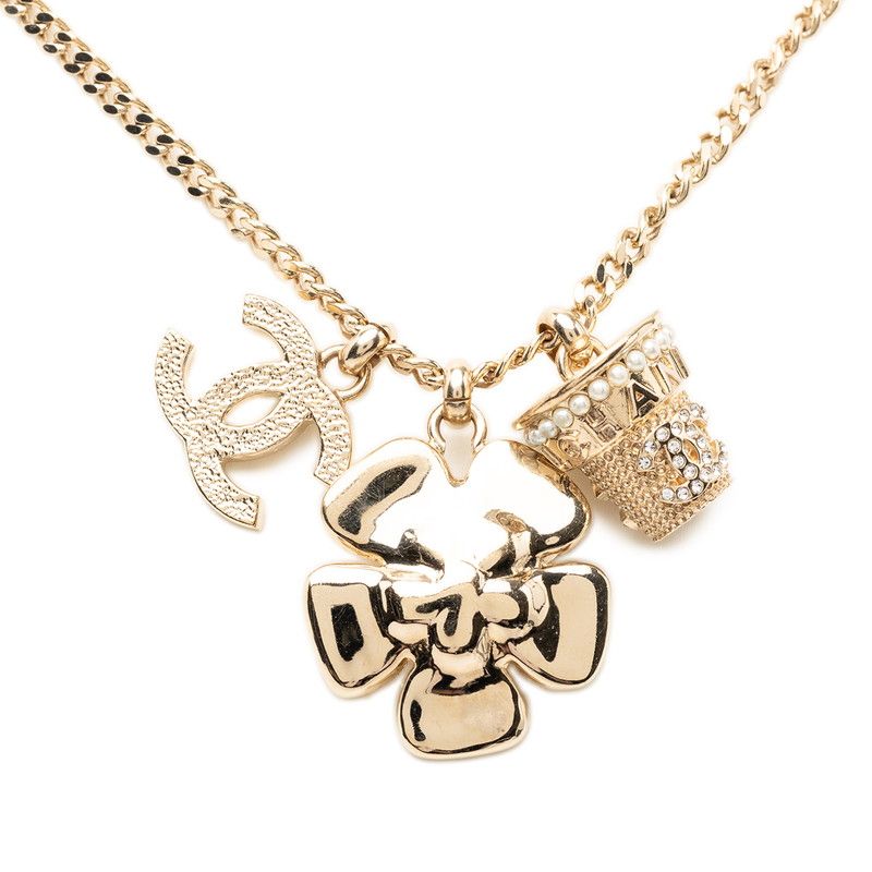 Chanel CC Logo Flower Motif Chain Pendant 23 Gold Plated Rhinestone — view 2