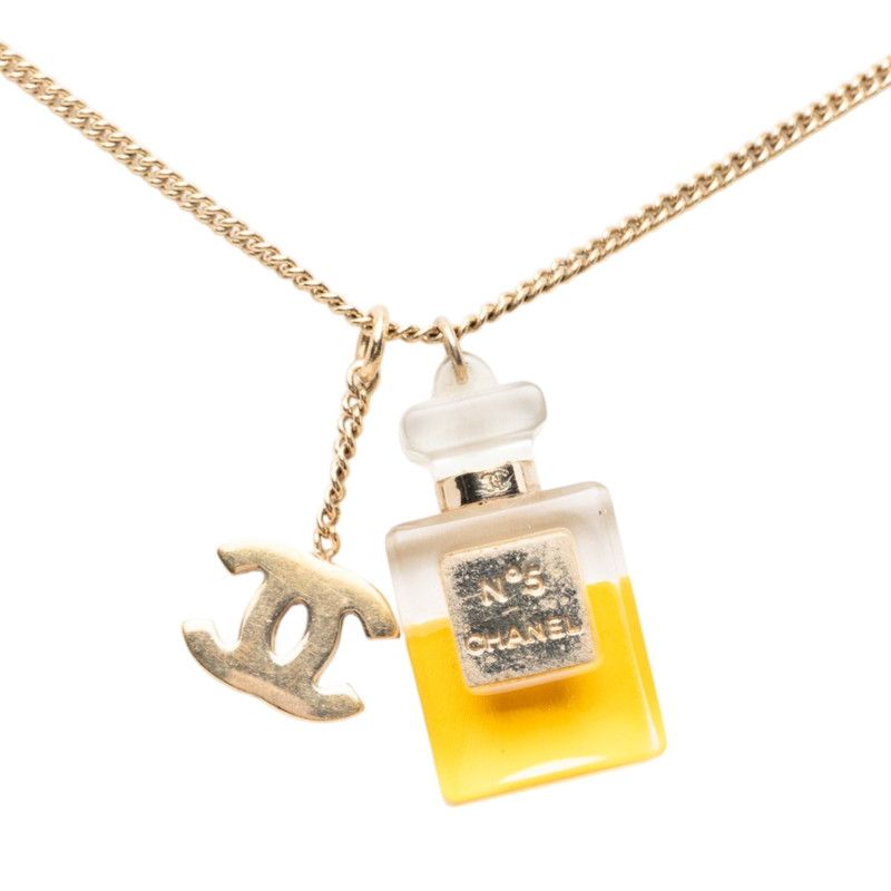 Chanel CC Logo Perfume Bottle Chain Pendant 04 Gold Plastic Plated