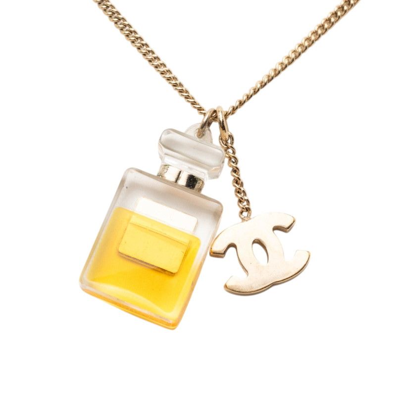 Chanel CC Logo Perfume Bottle Chain Pendant 04 Gold Plastic Plated — view 3
