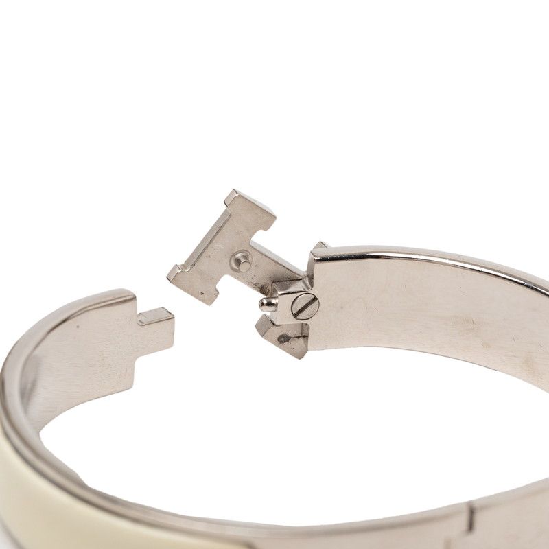 Hermes Click PM Enamel Bracelet Bangle Silver White Metal — view 4