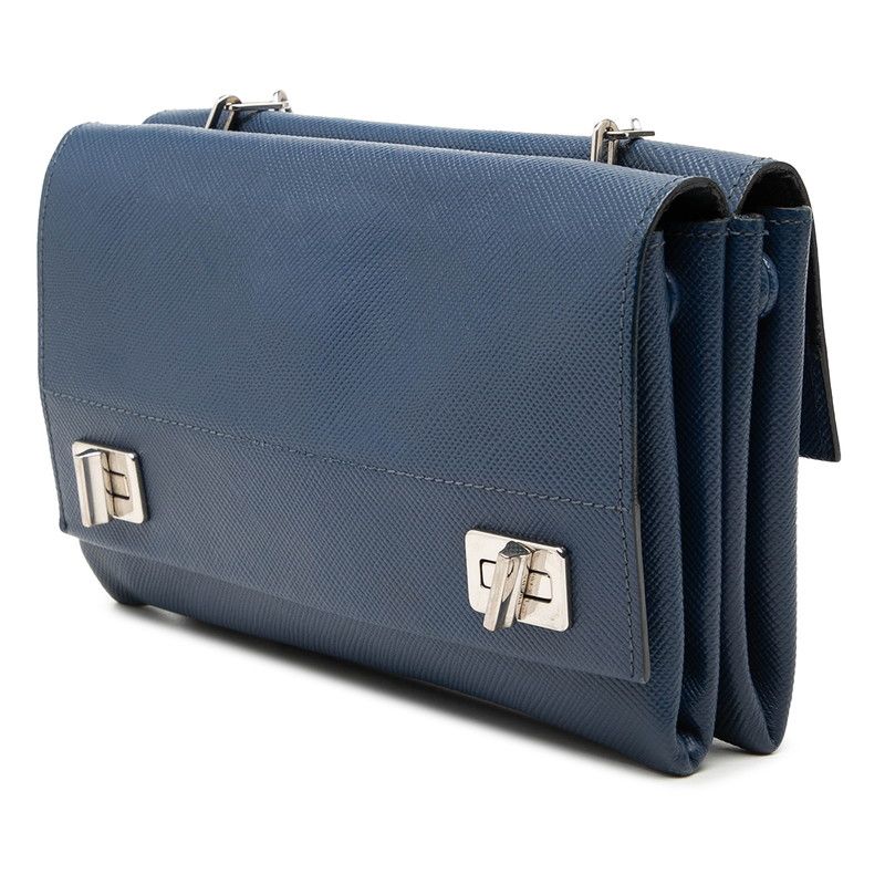 Prada Flap Chain Shoulder Bag Navy Saffiano Leather — view 2