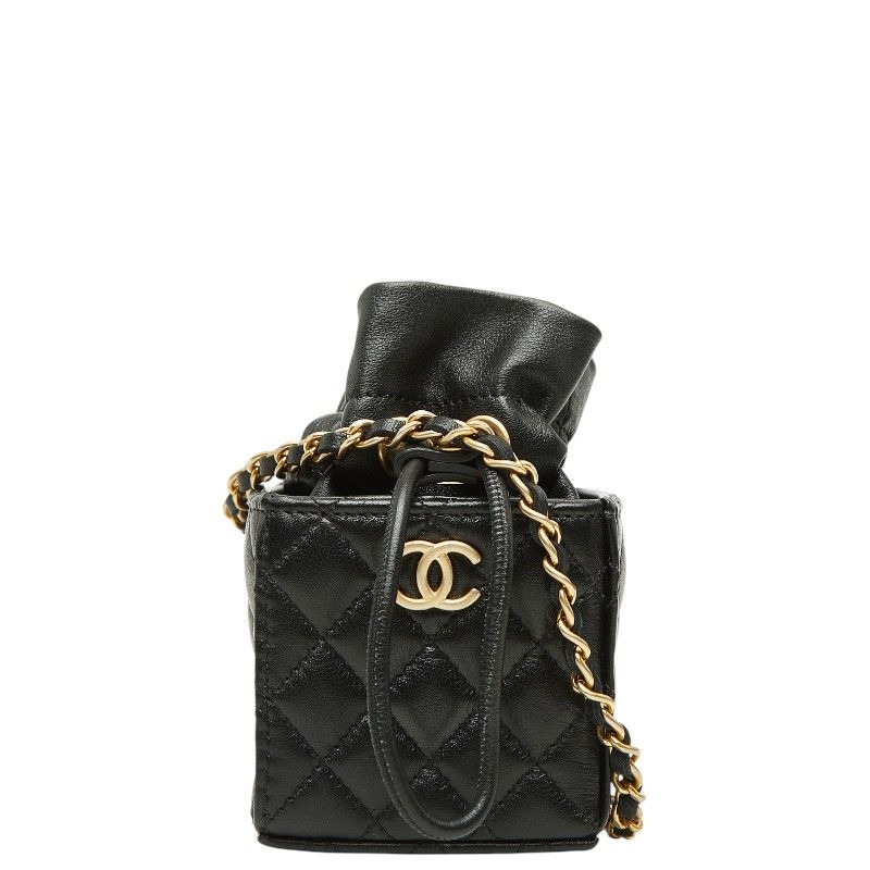 Chanel Quilted CC Logo Mini Drawstring Crossbody Chain Shoulder Bag Black