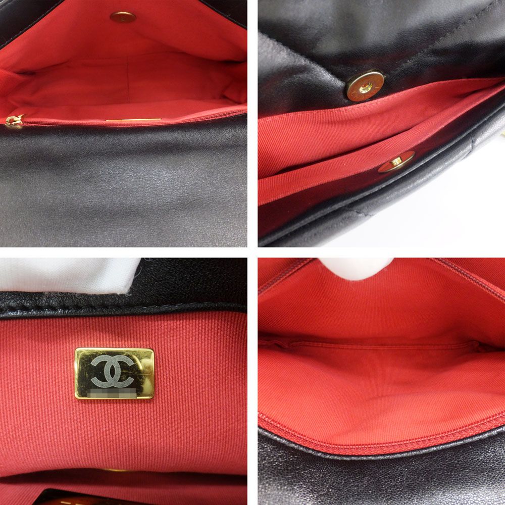 Chanel Ten 19 Quilted Black Gold Shiny Lambskin Shoulder Bag Chain — view 6