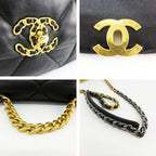 Chanel Ten 19 Quilted Black Gold Shiny Lambskin Shoulder Bag Chain — view 7