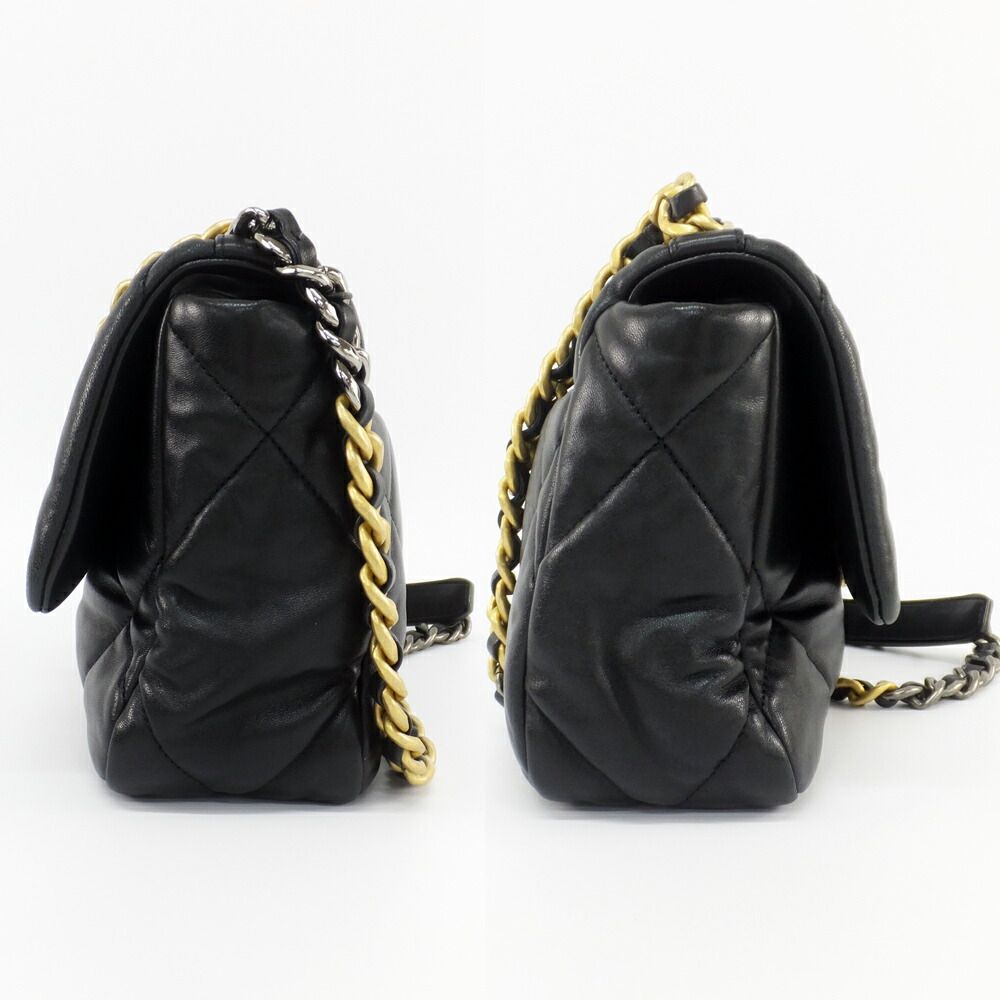 Chanel Ten 19 Quilted Black Gold Shiny Lambskin Shoulder Bag Chain — view 3