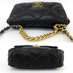Chanel Ten 19 Quilted Black Gold Shiny Lambskin Shoulder Bag Chain — view 4