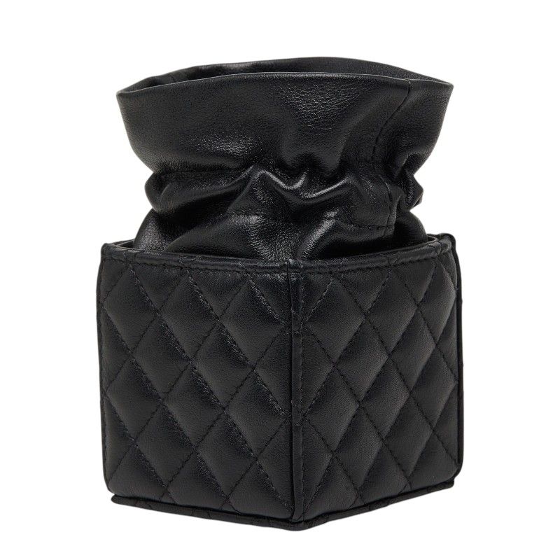 Chanel Quilted CC Logo Mini Drawstring Crossbody Chain Shoulder Bag Black — view 3