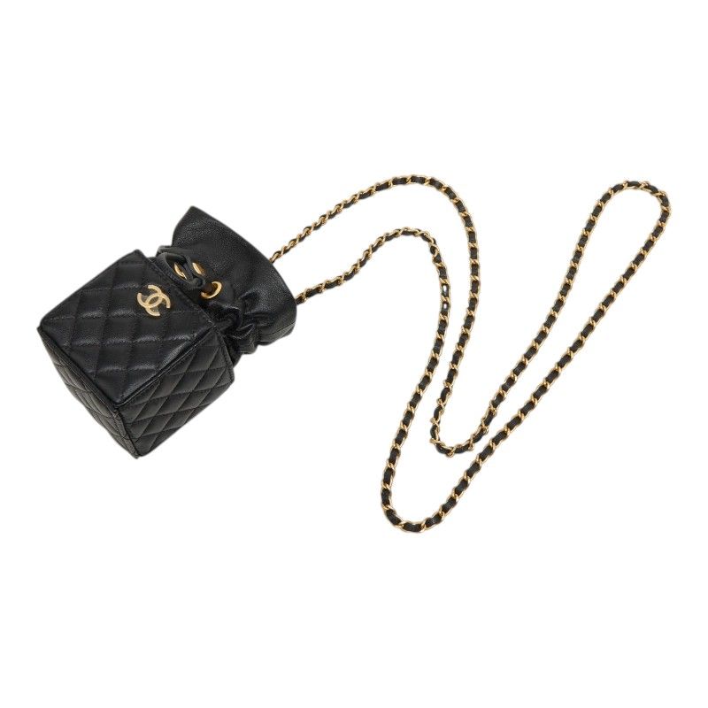 Chanel Quilted CC Logo Mini Drawstring Crossbody Chain Shoulder Bag Black — view 5