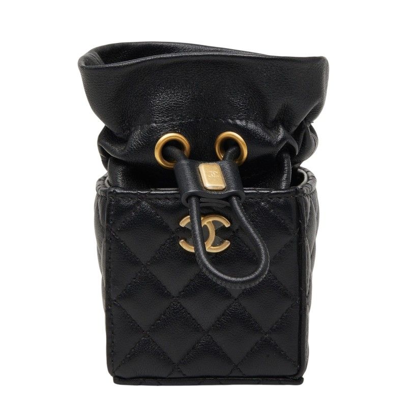 Chanel Quilted CC Logo Mini Drawstring Crossbody Chain Shoulder Bag Black — view 2