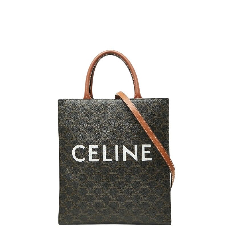 Celine Triomphe Vertical Cover Tote Shoulder Bag 2-Way Black Brown Leather