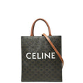 Celine Triomphe Vertical Cover Tote Shoulder Bag 2-Way Black Brown Leather