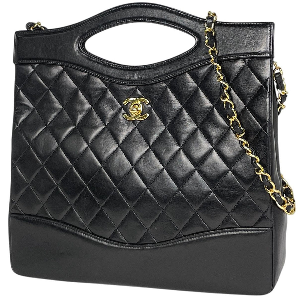 Chanel CC Logo Chain Shoulder Bag 2-Way Leather Black