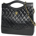 Chanel CC Logo Chain Shoulder Bag 2-Way Leather Black