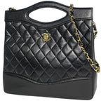 Chanel CC Logo Chain Shoulder Bag 2-Way Leather Black