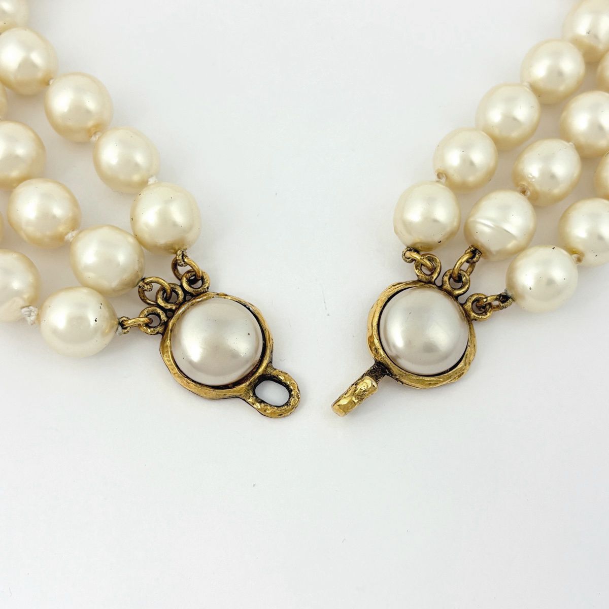 Chanel Faux Pearl Necklace Triple Strand Gold Plated — view 3