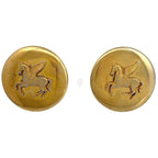 Hermes Logo Round Earrings Pegasus Gold Plated