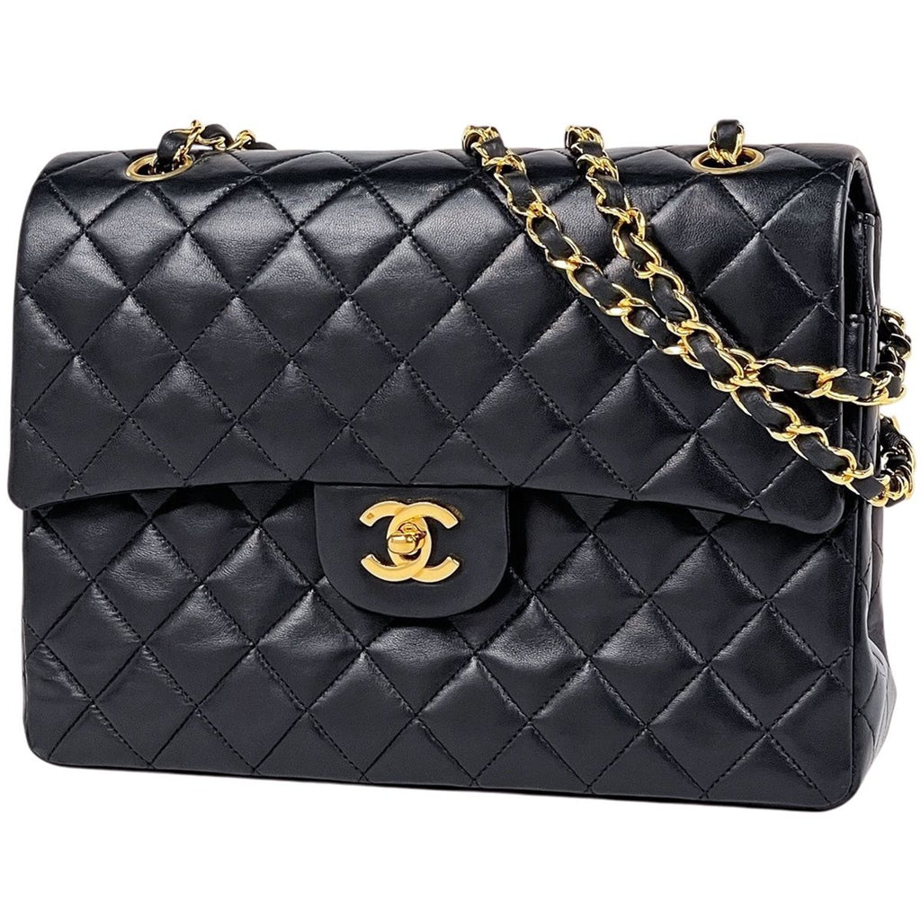 Chanel Quilted Double Flap Chain Shoulder Bag CC Logo Leather Black