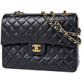 Chanel Quilted Double Flap Chain Shoulder Bag CC Logo Leather Black