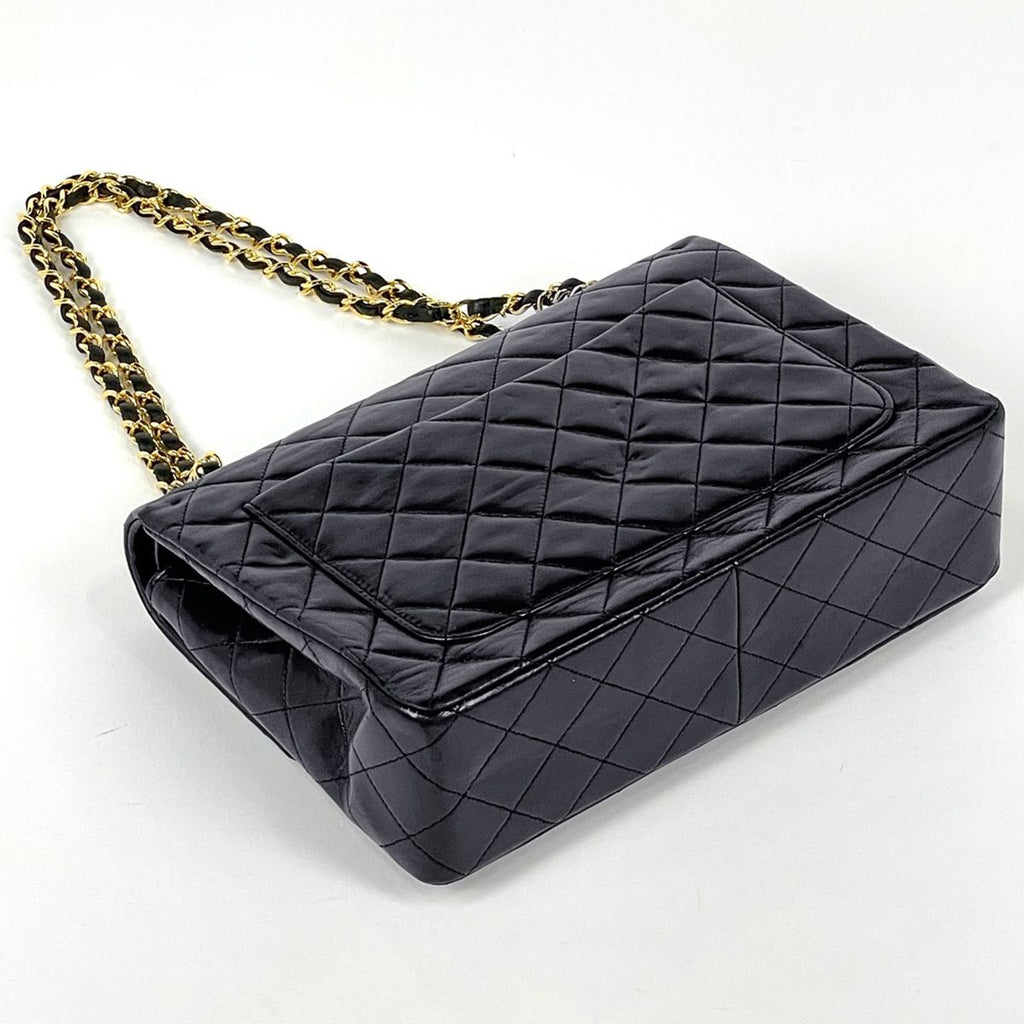 Chanel Quilted Double Flap Chain Shoulder Bag CC Logo Leather Black — view 2