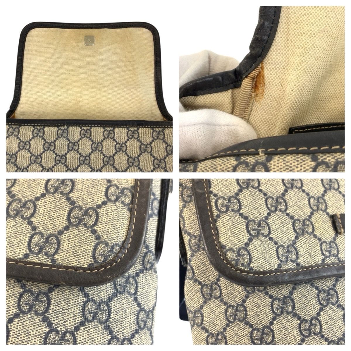 Gucci Gray Navy GG Supreme Canvas Shoulder Bag Pochette — view 5