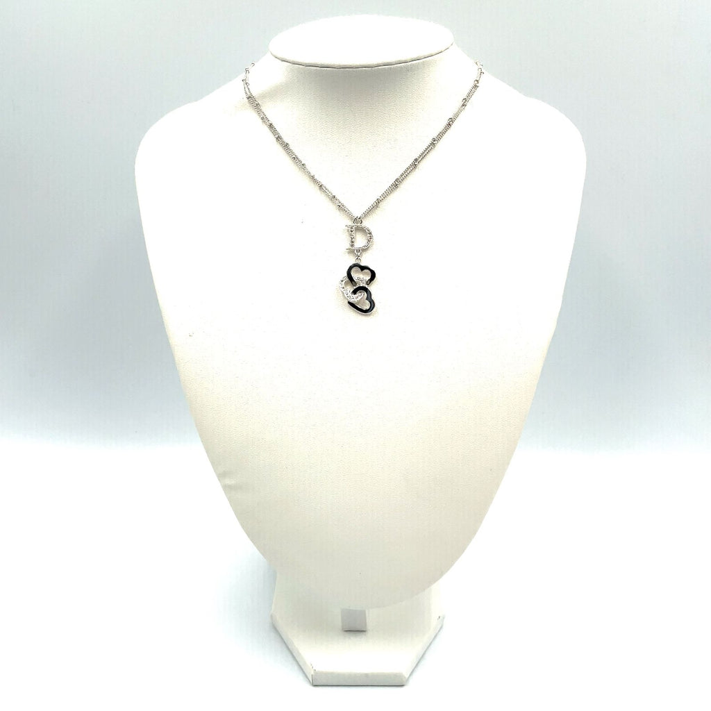 Dior D Logo Triple Strand Heart Double Chain Metal Color Stone Clear Silver — view 9