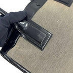 Gucci GG Canvas Enamel Leather Log Plate Black Beige Handbag Silver — view 9