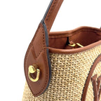 Louis Vuitton Petite Bucket Shoulder Bag Leather Raffia Brown Light Beige Gold — view 7