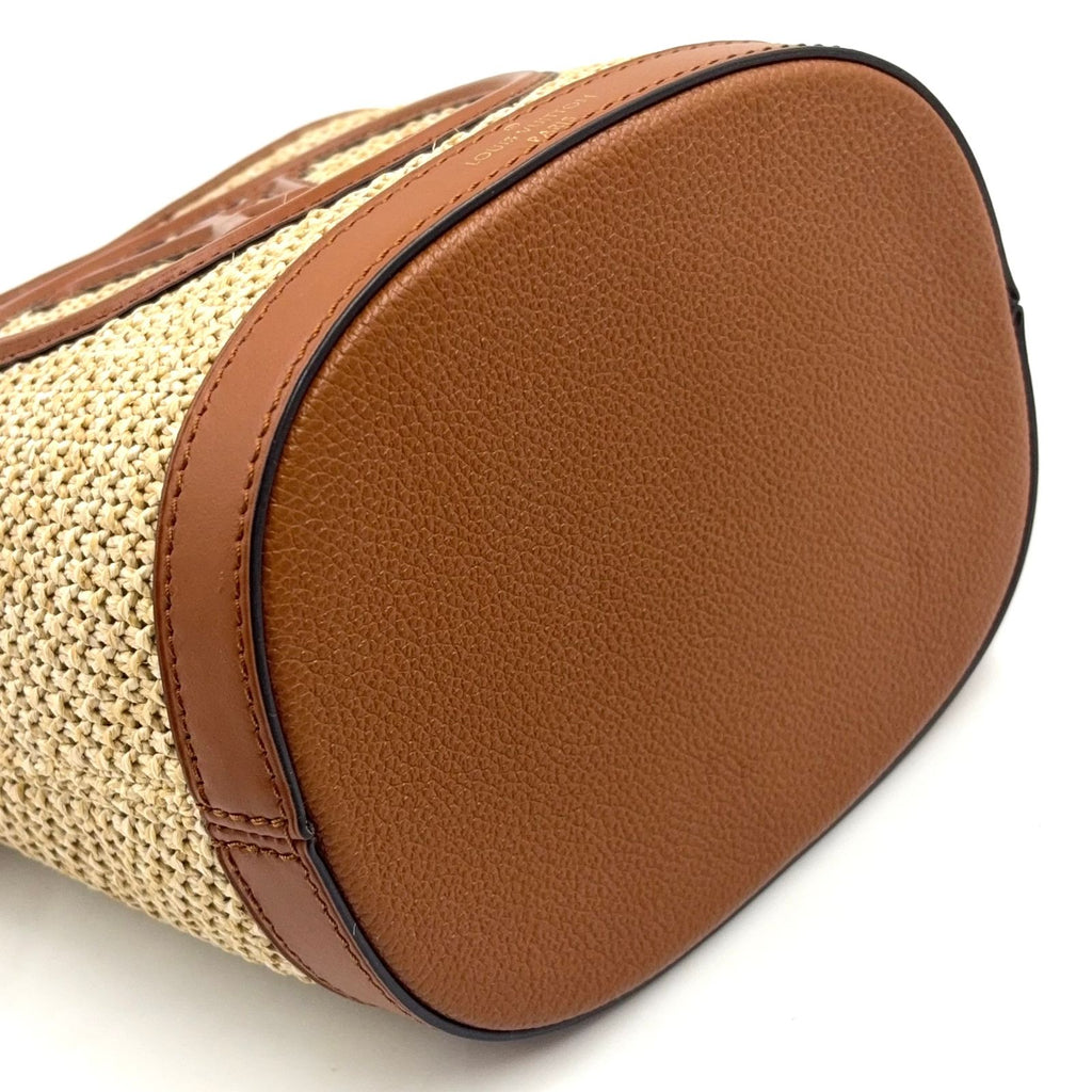 Louis Vuitton Petite Bucket Shoulder Bag Leather Raffia Brown Light Beige Gold — view 5