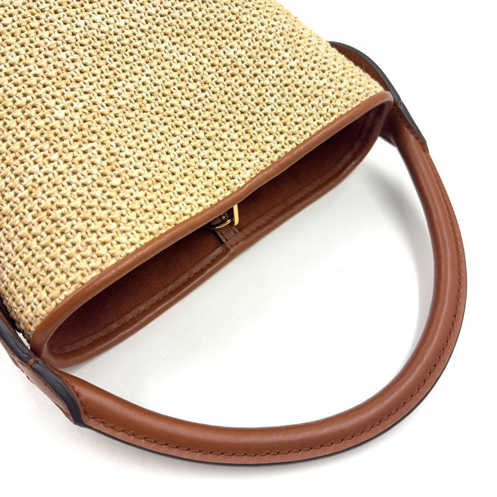 Louis Vuitton Petite Bucket Shoulder Bag Leather Raffia Brown Light Beige Gold — view 8