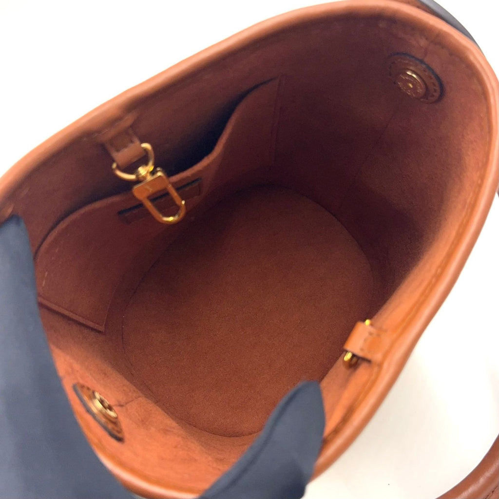 Louis Vuitton Petite Bucket Shoulder Bag Leather Raffia Brown Light Beige Gold — view 3