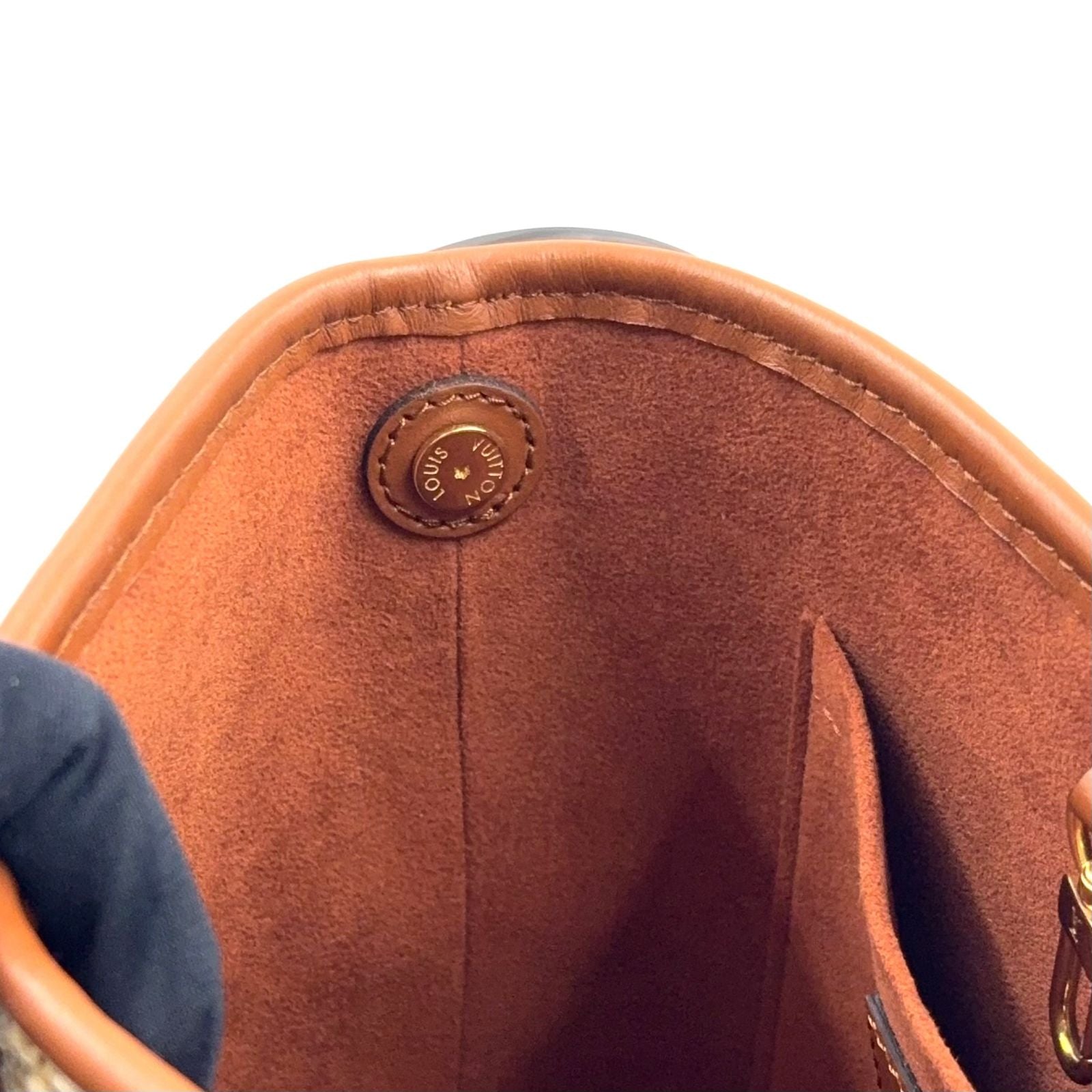 Louis Vuitton Petite Bucket Shoulder Bag Leather Raffia Brown Light Beige Gold — view 9