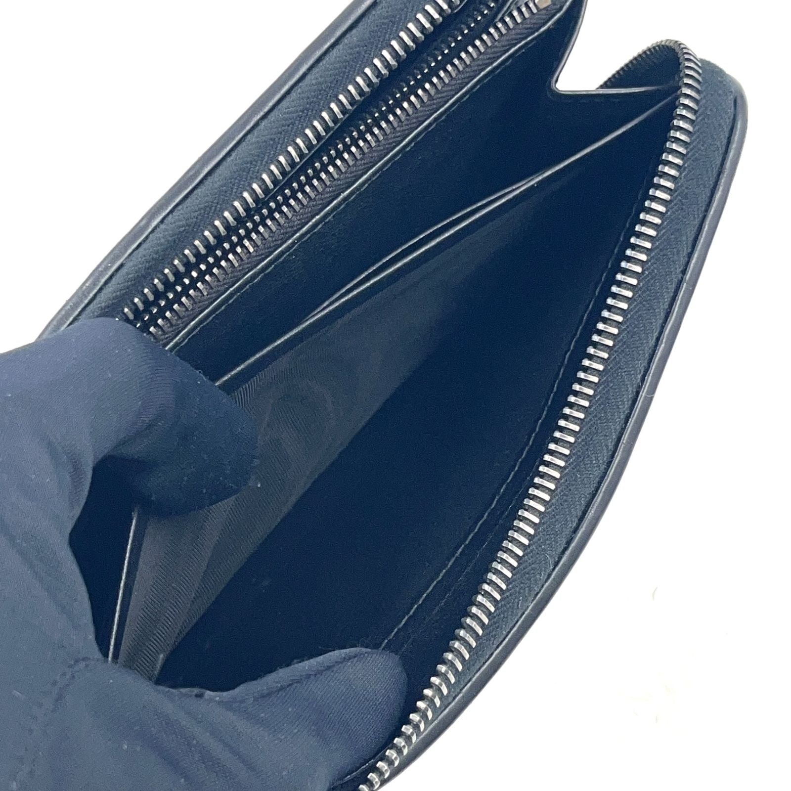 Bottega Veneta Intrecciato Zip Around Leather Black Wallet Silver — view 8