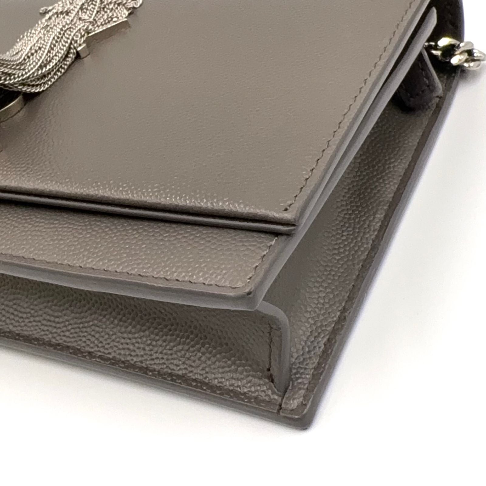 Saint Laurent Paris Kate Tassel Chain Wallet Shoulder Bag Leather Gray Silver — view 7