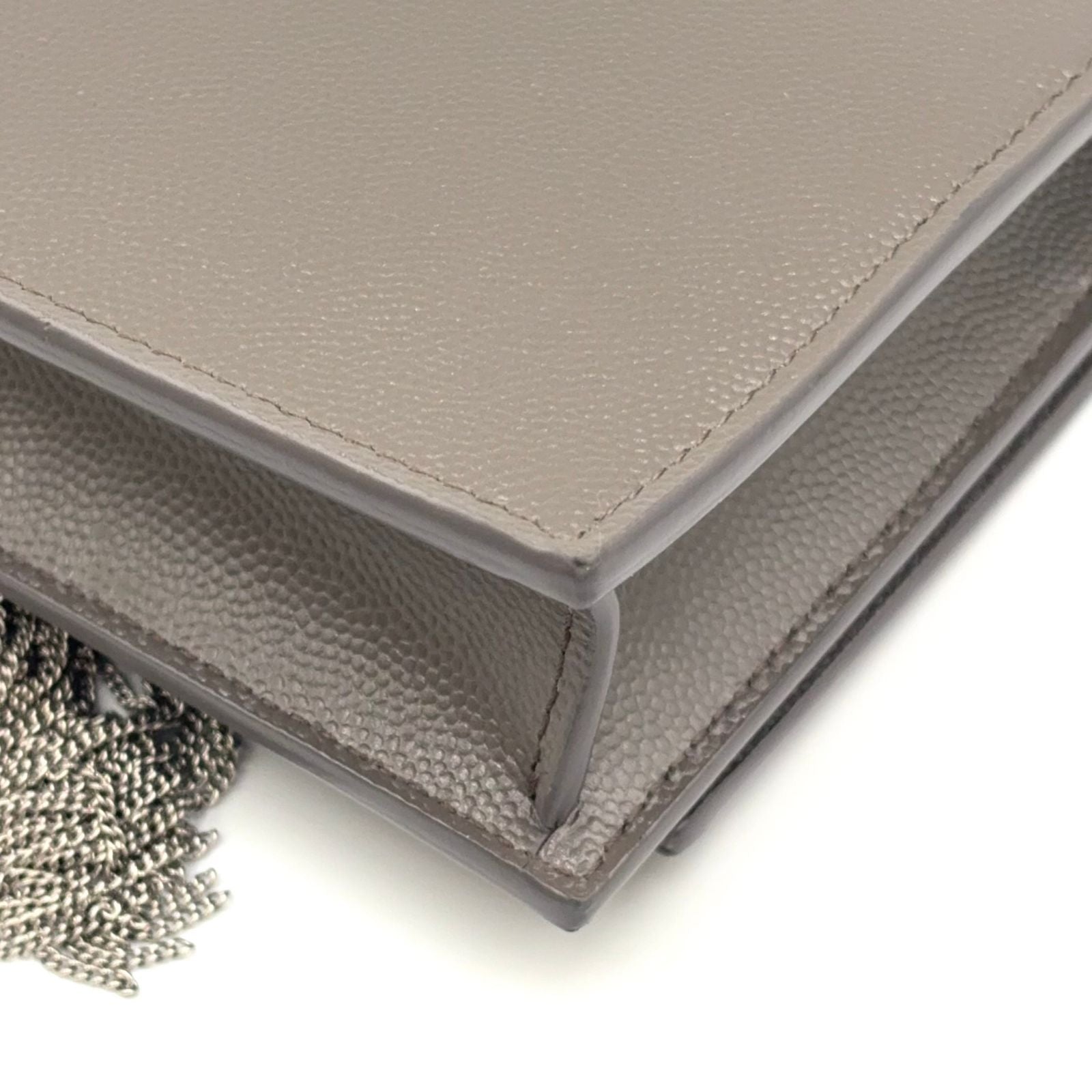 Saint Laurent Paris Kate Tassel Chain Wallet Shoulder Bag Leather Gray Silver — view 9