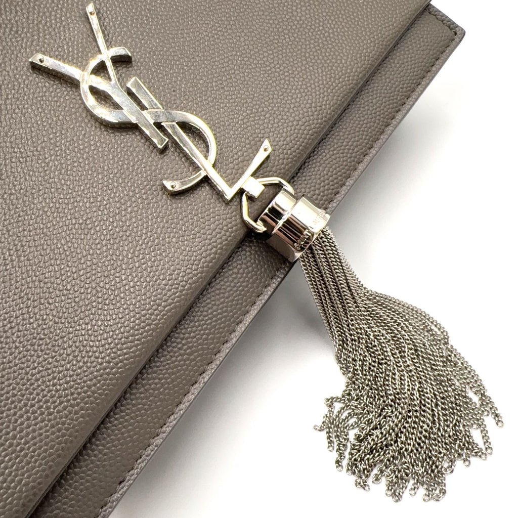 Saint Laurent Paris Kate Tassel Chain Wallet Shoulder Bag Leather Gray Silver — view 5