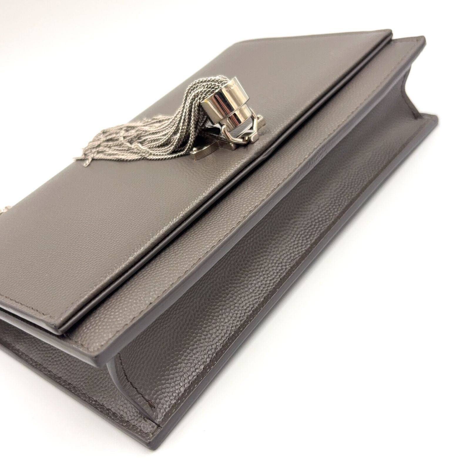 Saint Laurent Paris Kate Tassel Chain Wallet Shoulder Bag Leather Gray Silver — view 6