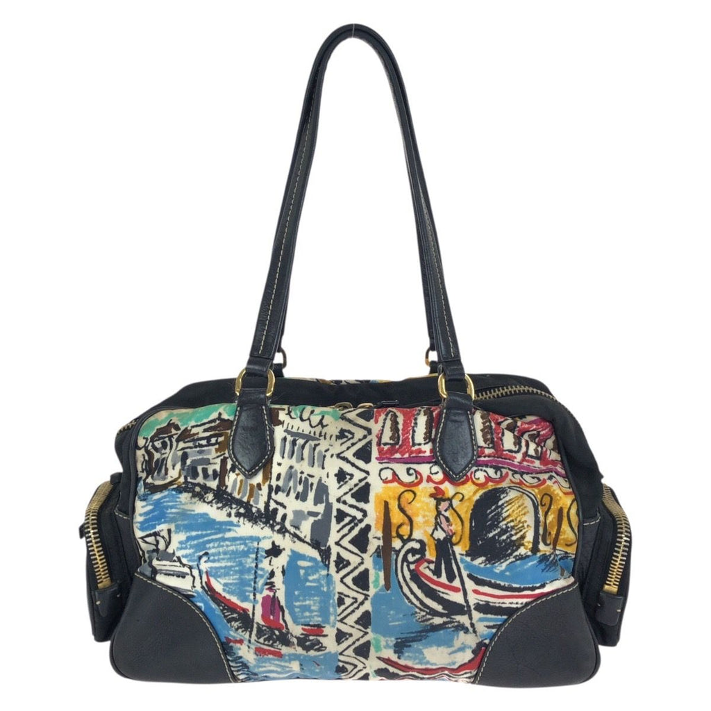 Prada Tessuto Venice Black Multicolor Gold Nylon Leather Shoulder — view 2