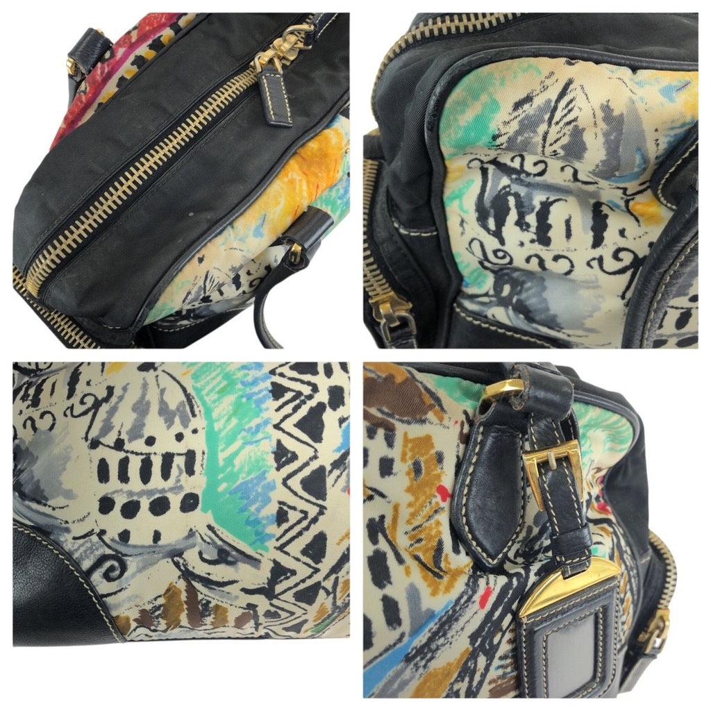 Prada Tessuto Venice Black Multicolor Gold Nylon Leather Shoulder — view 6