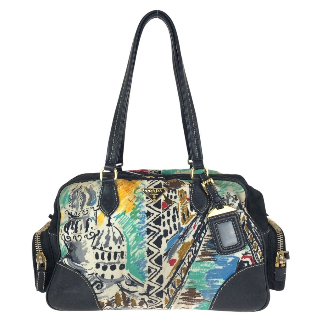 Prada Tessuto Venice Black Multicolor Gold Nylon Leather Shoulder