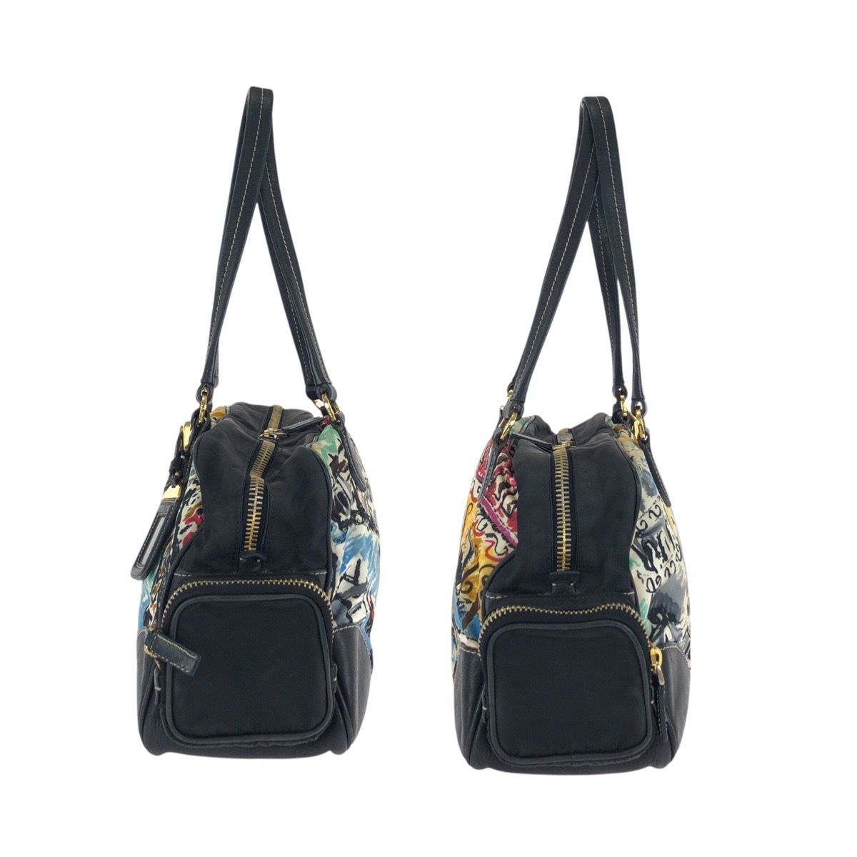 Prada Tessuto Venice Black Multicolor Gold Nylon Leather Shoulder — view 8