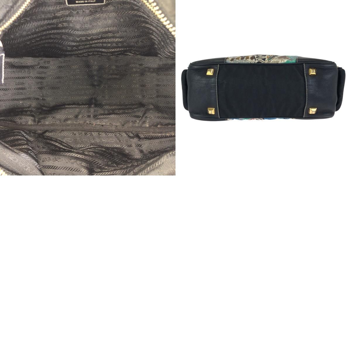 Prada Tessuto Venice Black Multicolor Gold Nylon Leather Shoulder — view 9