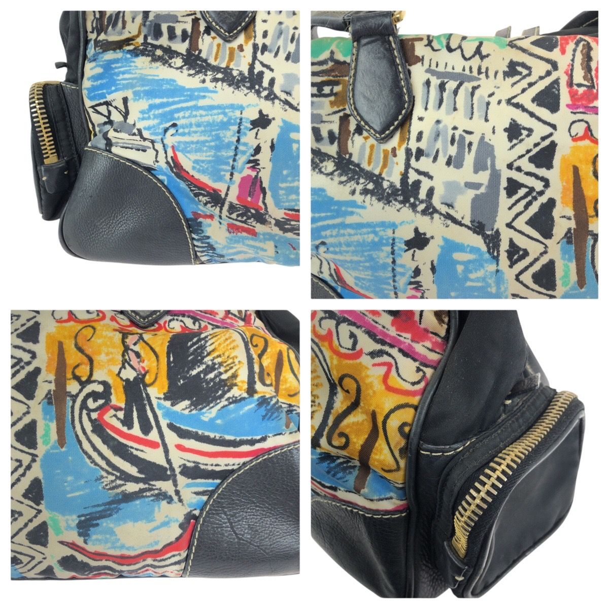 Prada Tessuto Venice Black Multicolor Gold Nylon Leather Shoulder — view 5