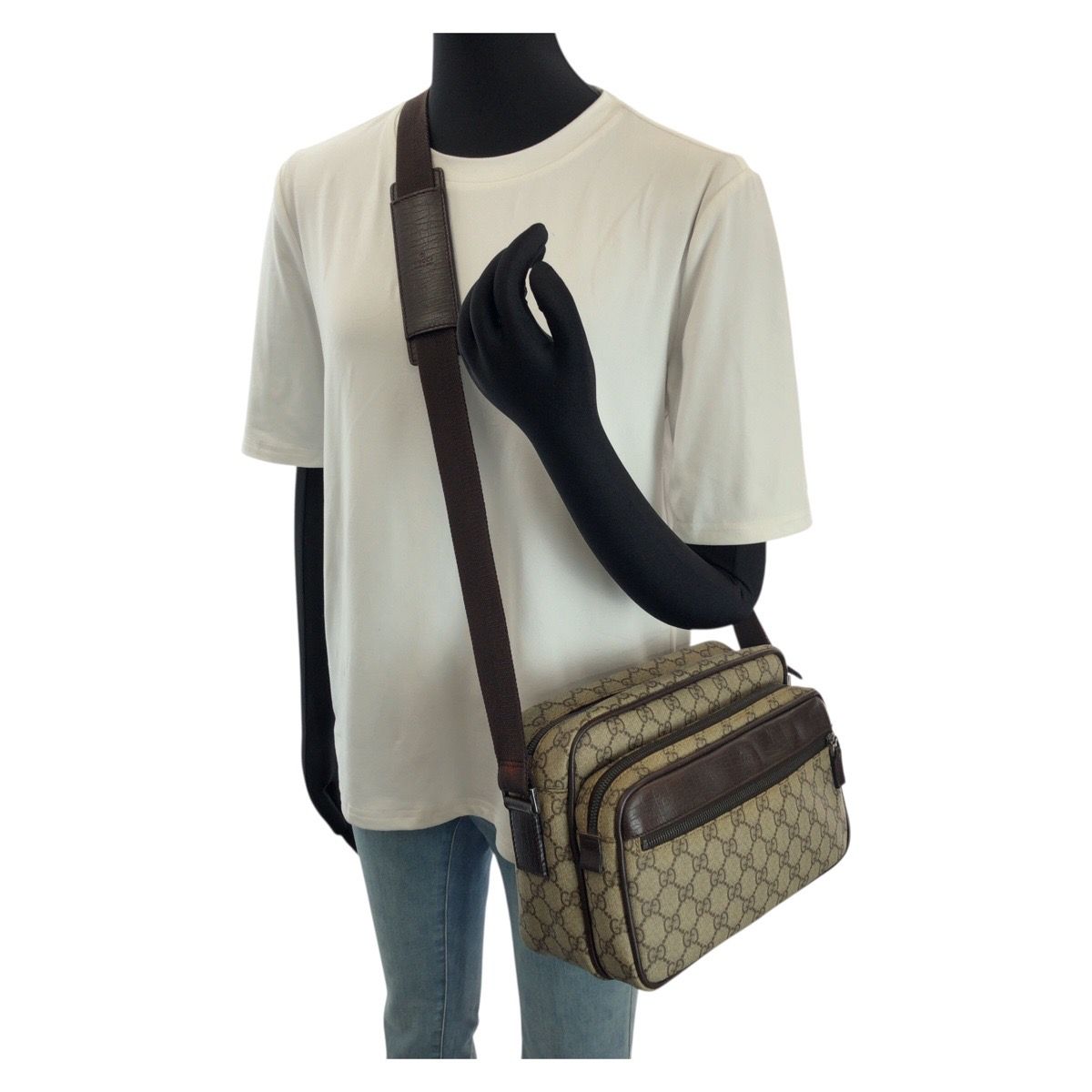 Gucci Beige Dark Brown Silver GG Supreme Canvas Leather Shoulder — view 7