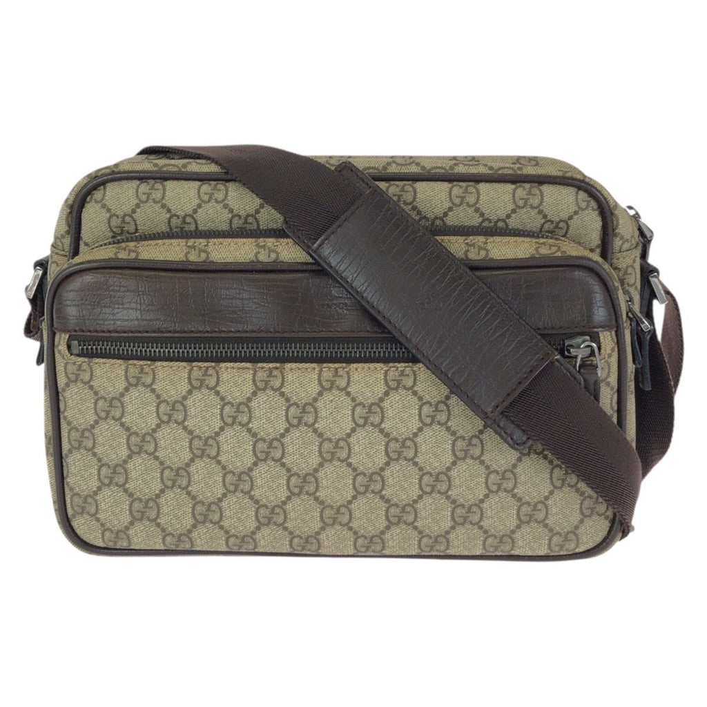 Gucci Beige Dark Brown Silver GG Supreme Canvas Leather Shoulder
