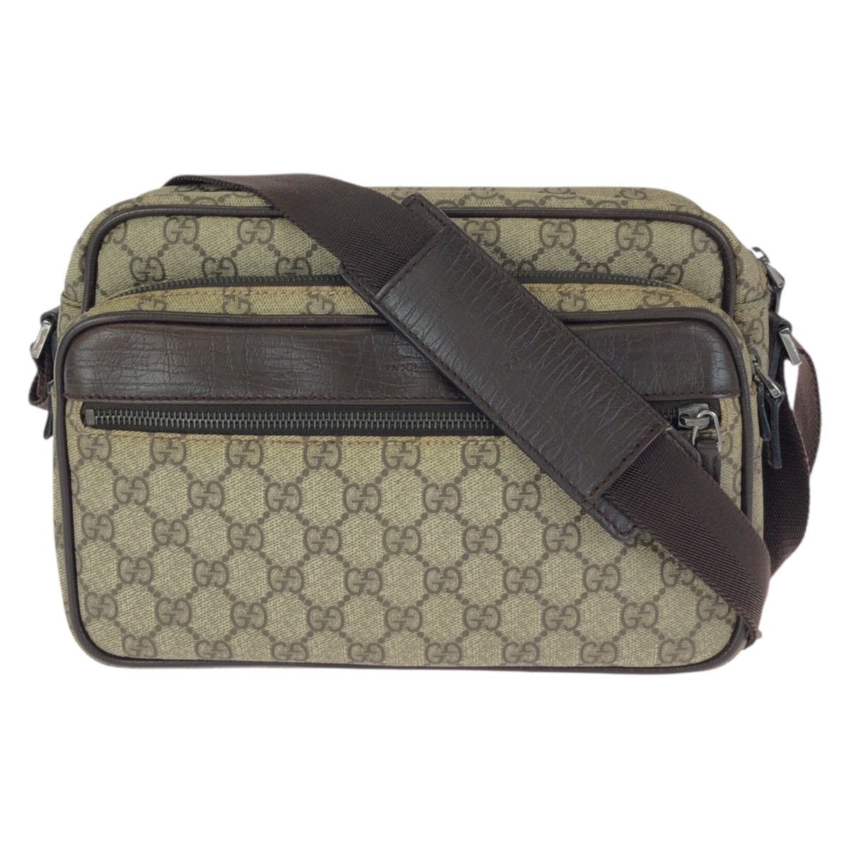 Gucci Beige Dark Brown Silver GG Supreme Canvas Leather Shoulder