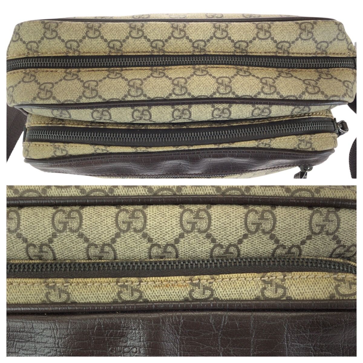Gucci Beige Dark Brown Silver GG Supreme Canvas Leather Shoulder — view 6