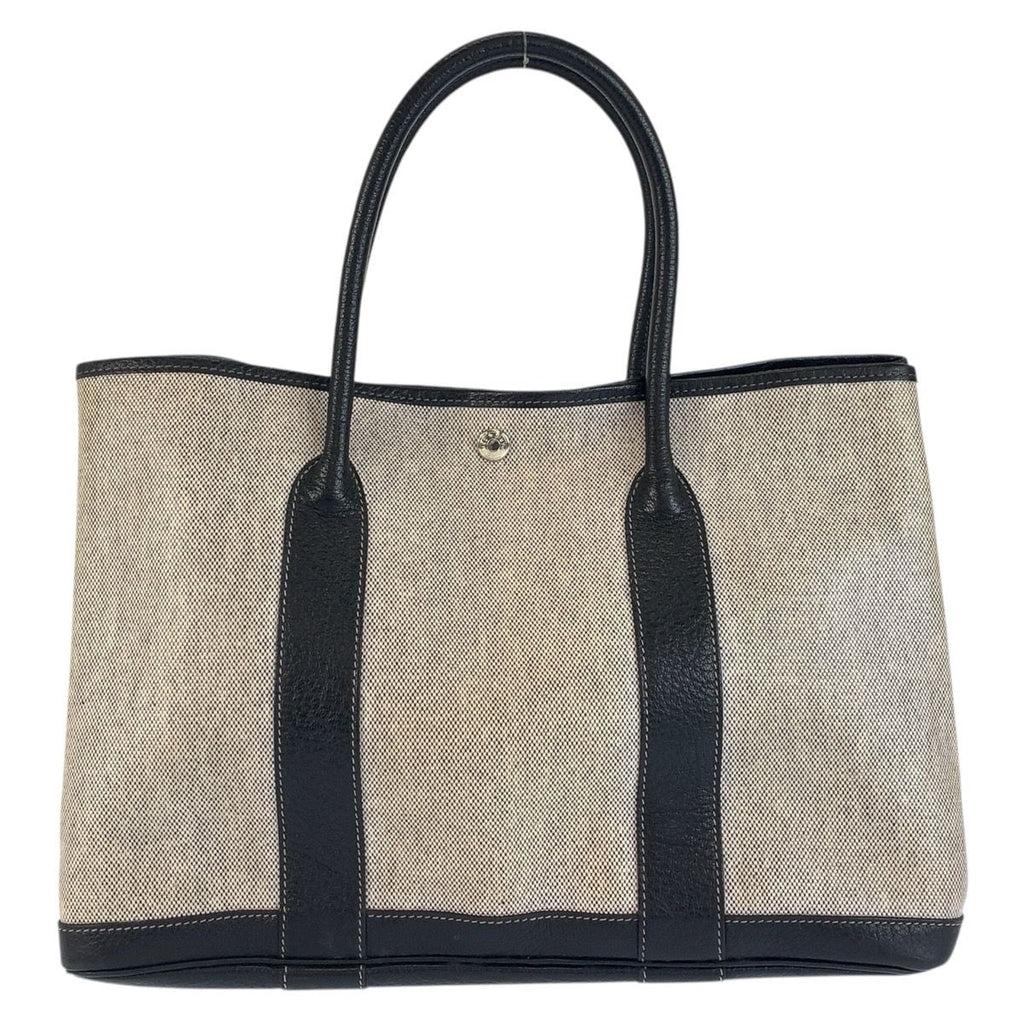 Hermes Garden Party PM Gray Black Silver Toile Ash Leather Tote