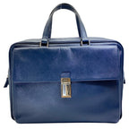 Prada Business Briefcase Triangle Logo Saffiano Leather Navy Silver Practical